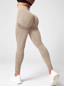 Powerista Quần legging thể thao cạp rộng không đường may dành cho nữ tập yoga - Màu Khaki - Xem 8