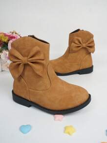 Girls Side Zip Bow Decor Combat Boots For Outdoor - Ginger - View 1