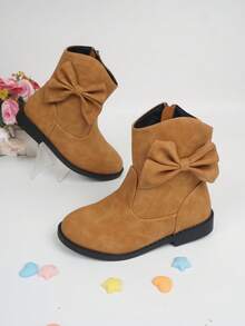 Girls Side Zip Bow Decor Combat Boots For Outdoor - Ginger - View 2