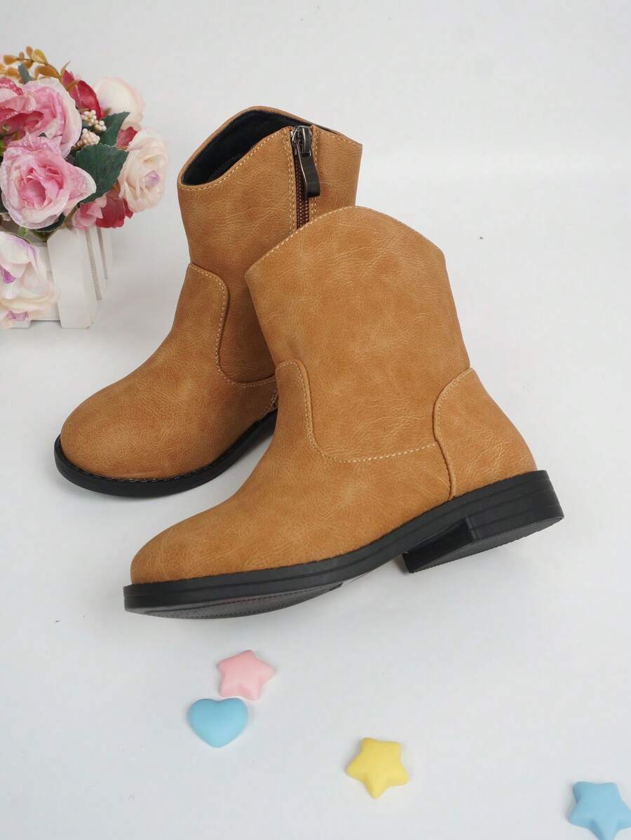 Girls Side Zip Minimalist Combat Boots For Outdoor - Ginger - View 1