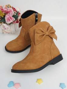 Girls Side Zip Bow Decor Combat Boots For Outdoor - Ginger - View 4