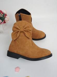 Girls Side Zip Bow Decor Combat Boots For Outdoor - Ginger - View 6