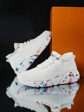 男士字母圖案前繫帶粗運動鞋