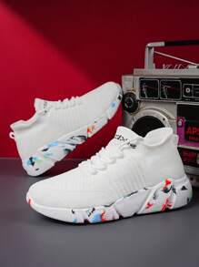 Men Letter Graphic Buộc dây phía trước Giày thể thao chunky, Giày thể thao - trắng - Xem 3