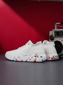 Men Letter Graphic Buộc dây phía trước Giày thể thao chunky, Giày thể thao - trắng - Xem 4