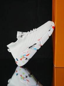 Men Letter Graphic Buộc dây phía trước Giày thể thao chunky, Giày thể thao - trắng - Xem 5