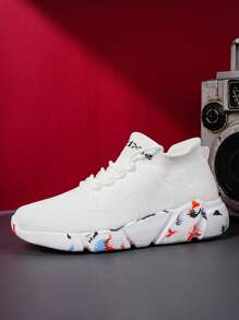 Men Letter Graphic Buộc dây phía trước Giày thể thao chunky, Giày thể thao - trắng - Xem 6