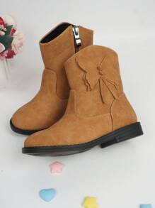 Girls Butterfly Decor Side Zip Cute Combat Boots For Outdoor - Ginger - View 6