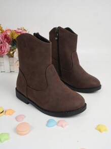 Girls Side Zip Minimalist Combat Boots For Outdoor - Coffee Brown - View 1