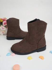 Girls Side Zip Minimalist Combat Boots For Outdoor - Coffee Brown - View 2