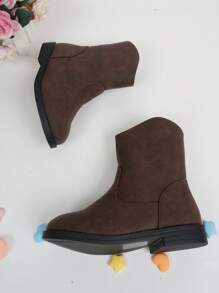 Girls Side Zip Minimalist Combat Boots For Outdoor - Coffee Brown - View 3