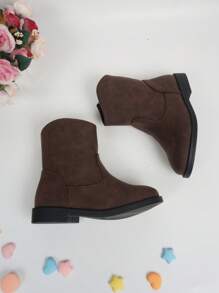 Girls Side Zip Minimalist Combat Boots For Outdoor - Coffee Brown - View 4