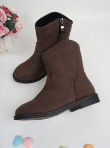 Girls Side Zip Minimalist Combat Boots For Outdoor - Coffee Brown - View 5