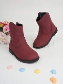 Girls Side Zip Minimalist Combat Boots For Outdoor - Burgundy - View 2