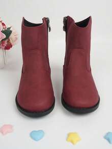 Girls Side Zip Minimalist Combat Boots For Outdoor - Burgundy - View 3