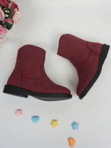 Girls Side Zip Minimalist Combat Boots For Outdoor - Burgundy - View 4