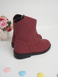 Girls Side Zip Minimalist Combat Boots For Outdoor - Burgundy - View 5