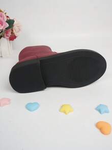 Girls Side Zip Minimalist Combat Boots For Outdoor - Burgundy - View 6