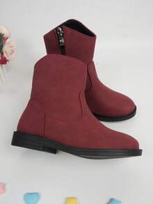 Girls Side Zip Minimalist Combat Boots For Outdoor - Burgundy - View 7