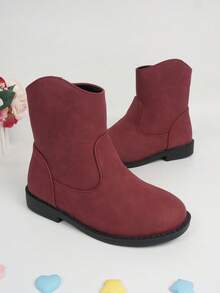 Girls Side Zip Minimalist Combat Boots For Outdoor - Burgundy - View 8