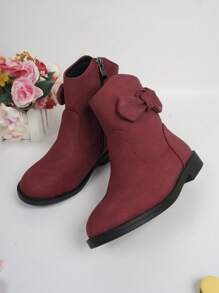 Girls Bow Decor Side Zip Cute Combat Boots For Outdoor - Burgundy - View 4