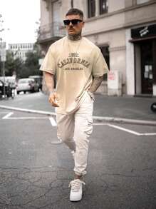 Men Letter Graphic Tee - Khaki - View 3