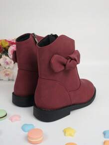 Girls Bow Decor Side Zip Cute Combat Boots For Outdoor - Burgundy - View 6