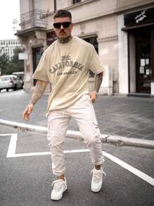 Men Letter Graphic Tee - Khaki - View 4