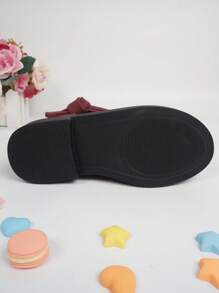 Girls Bow Decor Side Zip Cute Combat Boots For Outdoor - Burgundy - View 7