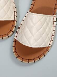 Women Quilted Detail Espadrille Slide Sandals, Vacation Summer Flat Sandals - Beige - View 5