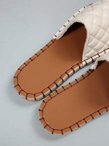 Women Quilted Detail Espadrille Slide Sandals, Vacation Summer Flat Sandals - Beige - View 6