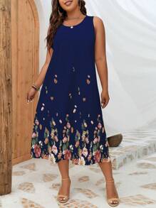 INAWLY Vestido de tirantes floral talla grande, de verano - Azul Marino - Ver 1