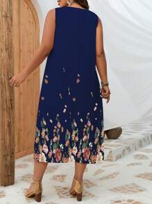 INAWLY Vestido de tirantes floral talla grande, de verano - Azul Marino - Ver 2