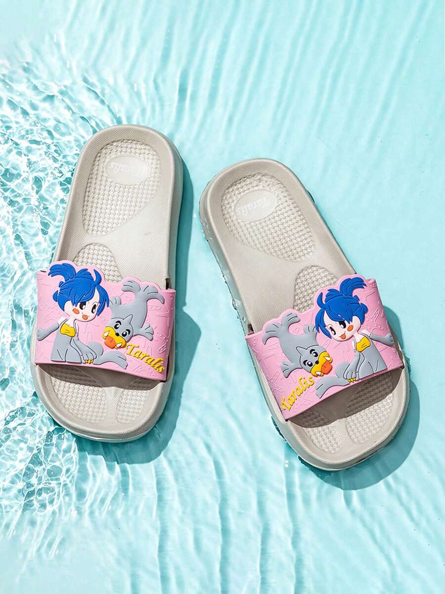 Chicos Zapatillas con figura de dibujos animados & con diseño de letra con banda única dulce para exterior - Rosa - Ver 1