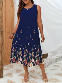 INAWLY Vestido de tirantes floral talla grande, de verano - Azul Marino - Ver 4
