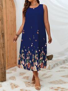 INAWLY Vestido de tirantes floral talla grande, de verano - Azul Marino - Ver 5