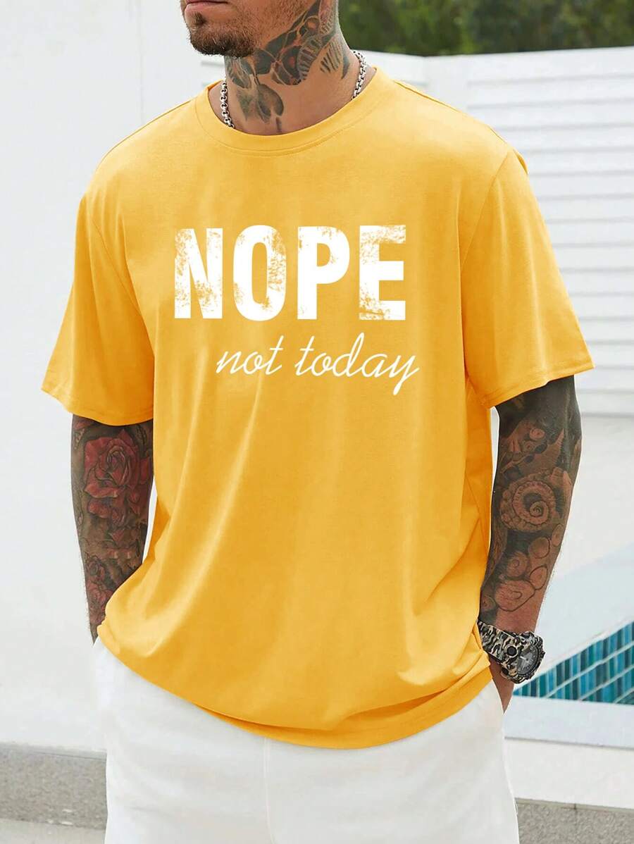 Manfinity Homme Men Plus Letter Graphic Tee - Mustard Yellow - View 1