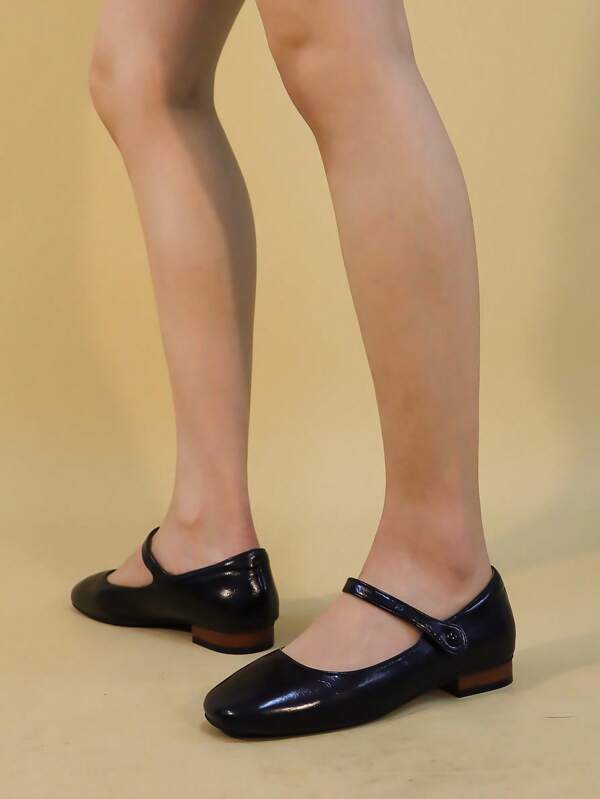 Women Square Toe Flats, Preppy Black Mary Jane Flats SHEIN UK