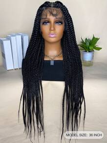 無膠蕾絲假髮無結盒狀編織假髮13*4混合黑棕色36英寸合成假髮蕾絲前假髮帶嬰兒頭髮女式