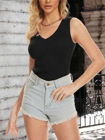 素色後背繫帶條紋針織上衣