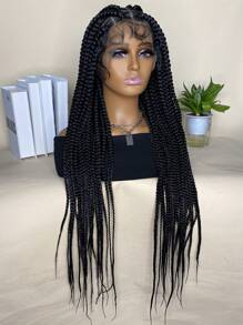 無膠蕾絲假髮無結盒狀編織假髮13*4混合黑棕色36英寸合成假髮蕾絲前假髮帶嬰兒頭髮女式