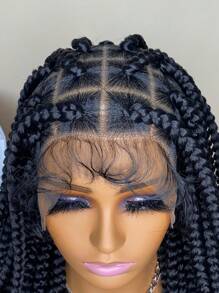 無膠蕾絲假髮無結盒狀編織假髮13*4混合黑棕色36英寸合成假髮蕾絲前假髮帶嬰兒頭髮女式