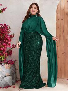 YISIKADO 大碼斗篷袖亮片正式洋裝 - 墨綠色 - 查看 6