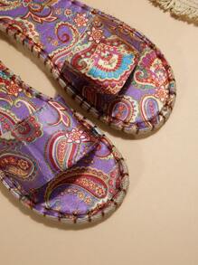 女士休闲一脚蹬凉鞋，露趾圆头平底沙滩拖鞋，适合夏季 - 紫色 - 查看 6