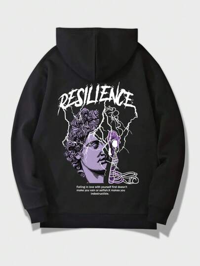 Guys Slogan & Figure Graphic Thermal Lined Hoodie