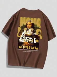 ROMWE MEN Tricou cu figurină și slogan pentru băieți - cafea maro - Vizualizare 1