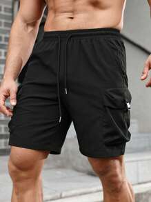 Manfinity EMRG Men Buckle Detail Flap Pocket Drawstring Waist Shorts - Black - View 3