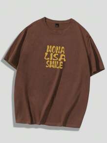 ROMWE MEN Tricou cu figurină și slogan pentru băieți - cafea maro - Vizualizare 2