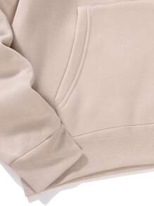 ROMWE MEN 男裝口號圖案袋鼠口袋保暖連帽衫 - 杏色 - 查看 3