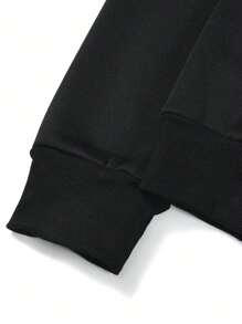 ROMWE MEN Anime Men Car & Japanese Letter Graphic Drawstring Thermal Hoodie - Black - View 4